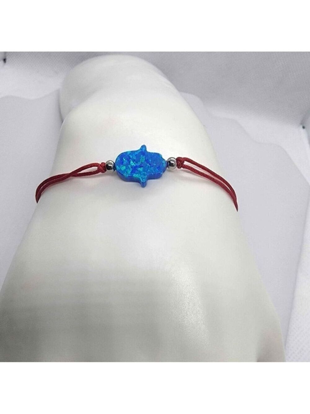 Red String of Luck: Blue Opal Hamsa Protection Bracelet